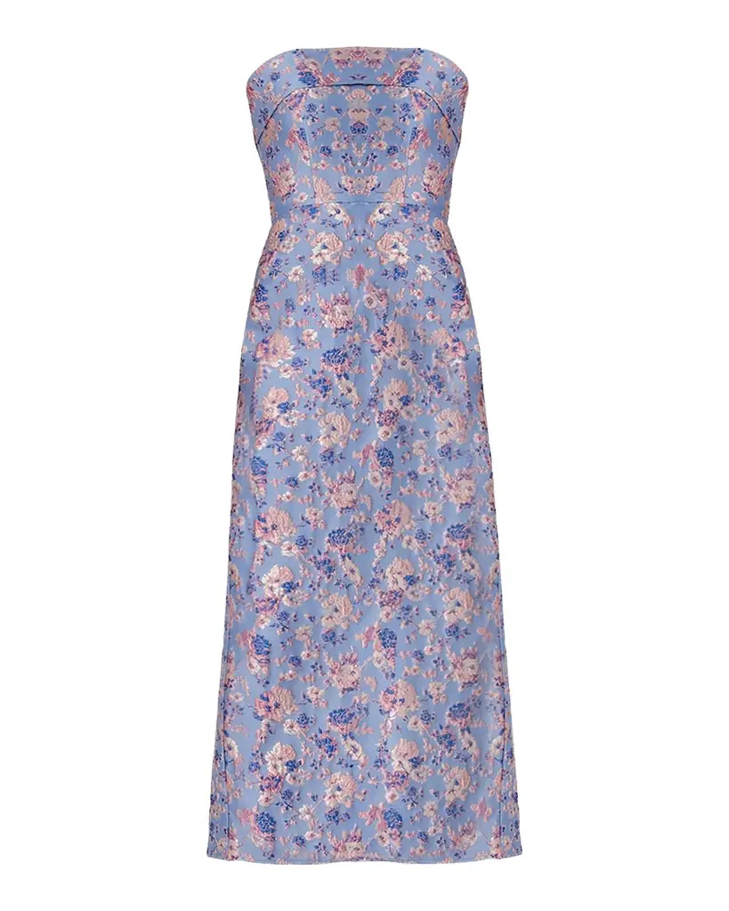Shoshanna Callie Strapless Floral Jacquard Midi Dress