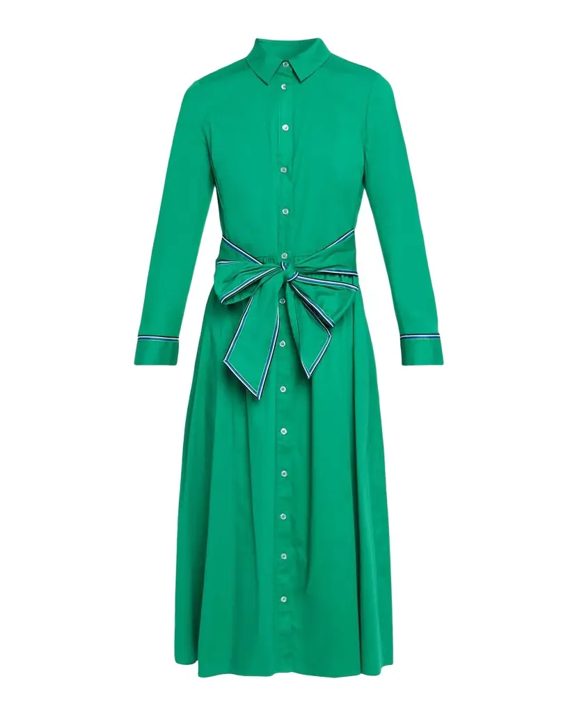 Shoshanna Hastings Striped-Trim Midi Shirtdress