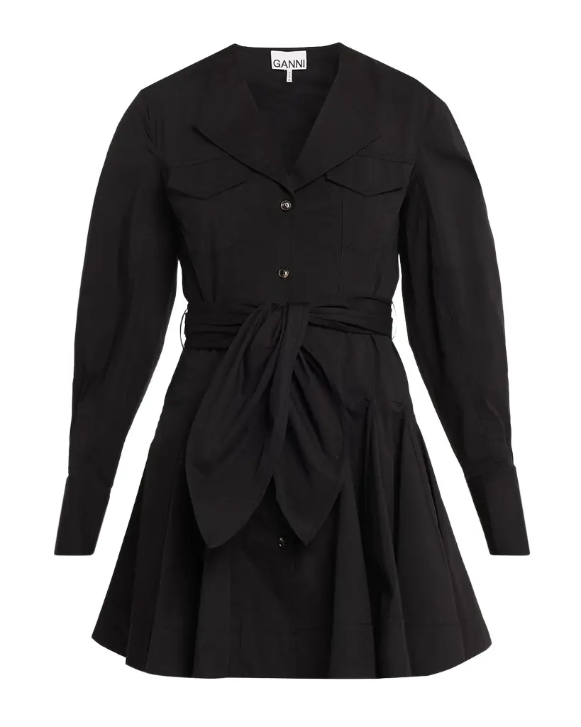 Ganni Belted Stretch Cotton Mini Dress