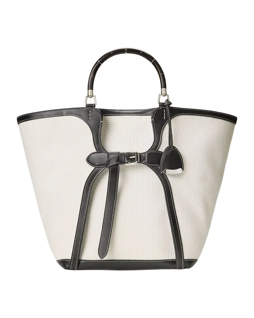 Ralph Lauren Collection Ralph Large Leather-Trim Woven Tote Bag
