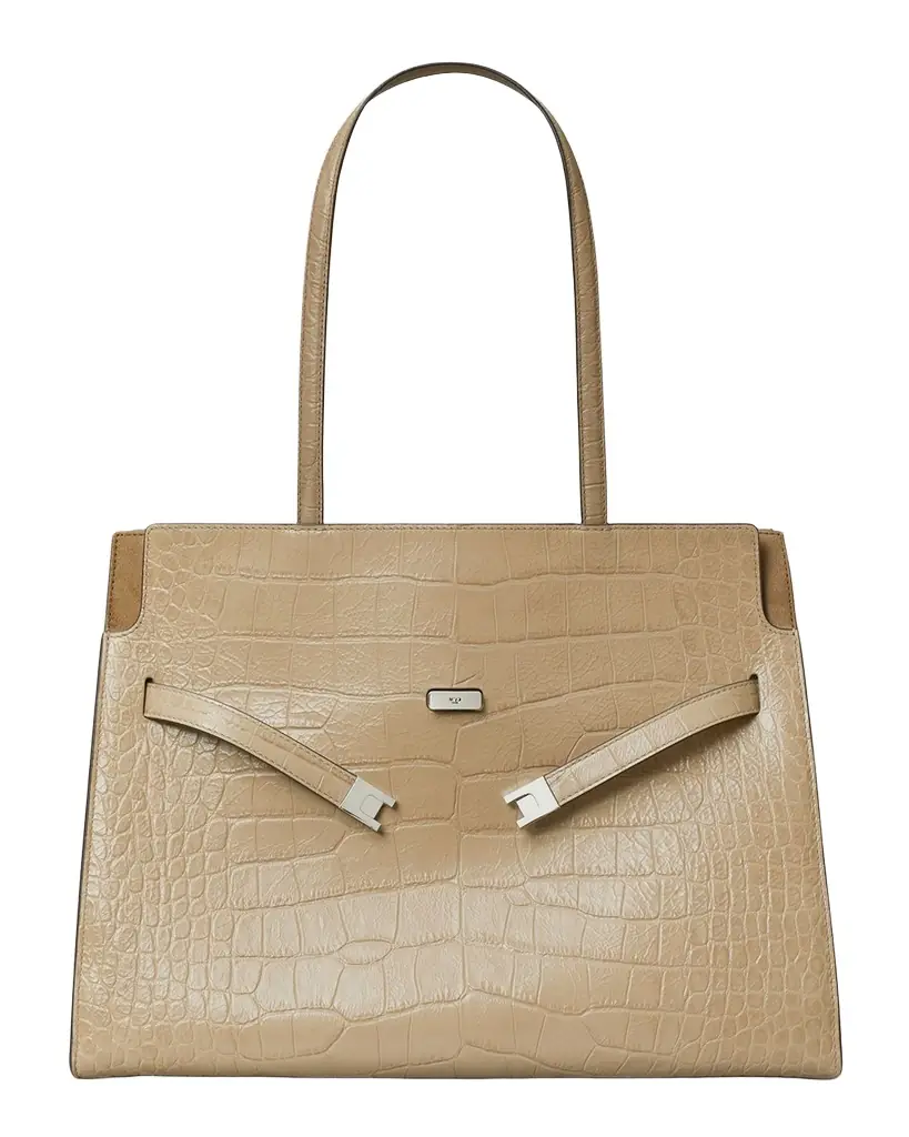 Tory Burch Lee Radziwill Croc-Embossed Leather Tote Bag - Ging