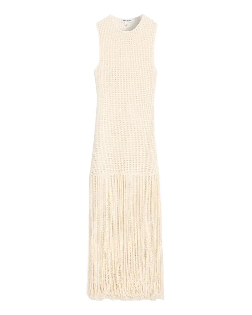 ALAIA Fringed Open-Knit Maxi Dress