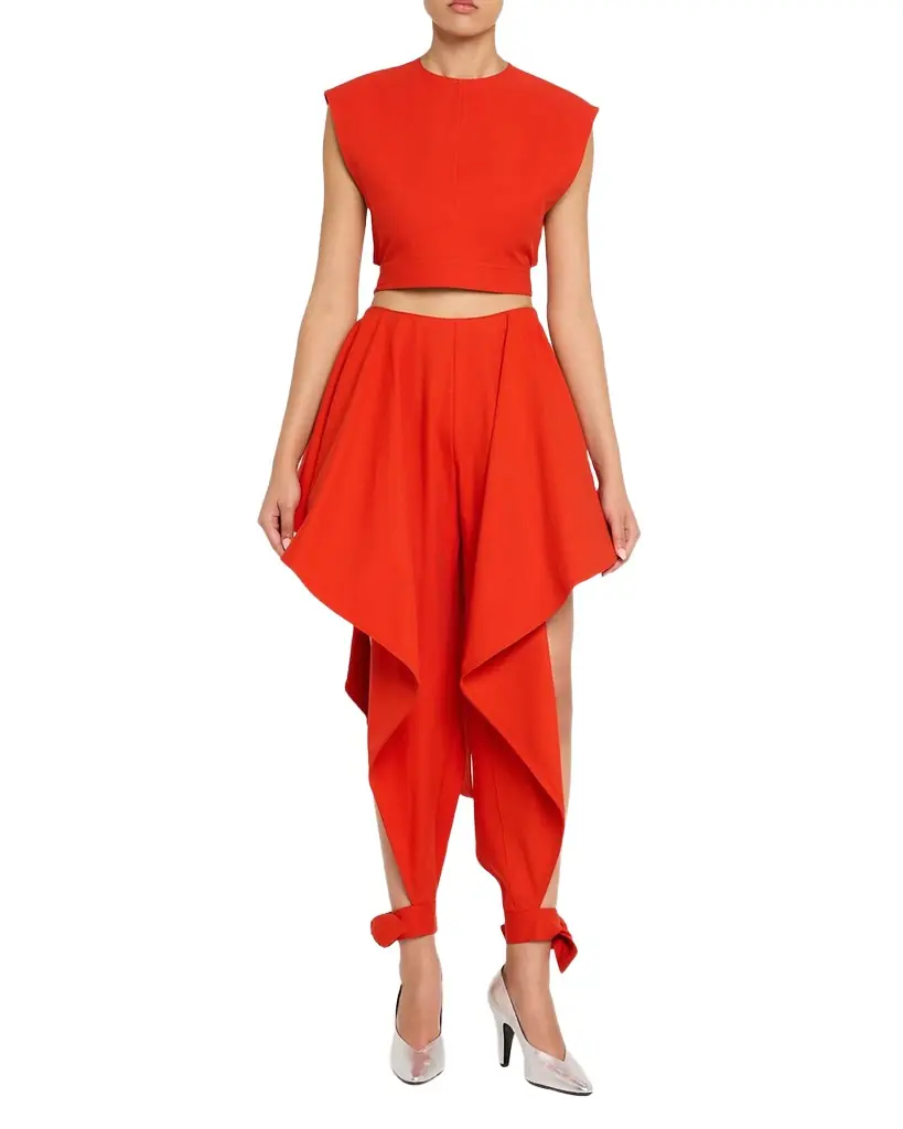 ALAIA Cap-Sleeve Belted Cotton Gabardine Crop Top