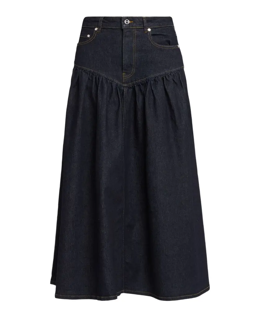 Ganni Stretch Denim Midi Skirt