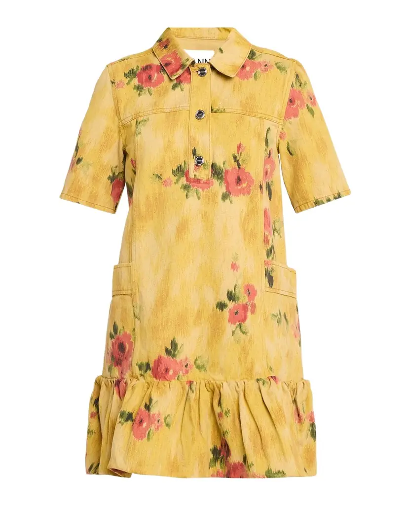 Ganni Floral Denim Mini Dress