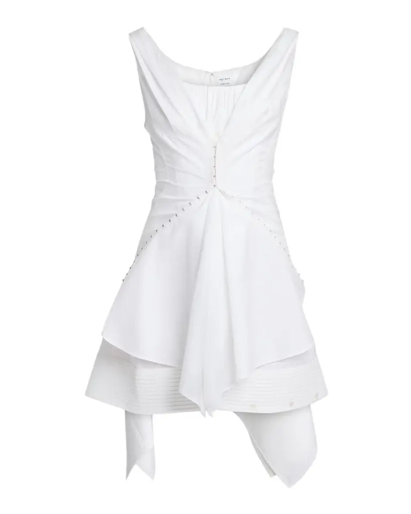McQueen Striped Cotton Cinched Handkerchief Mini Dress