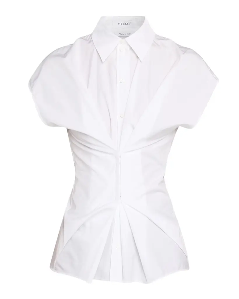 McQueen Responsible Cotton Gathered-Waist Button-Down Shirt