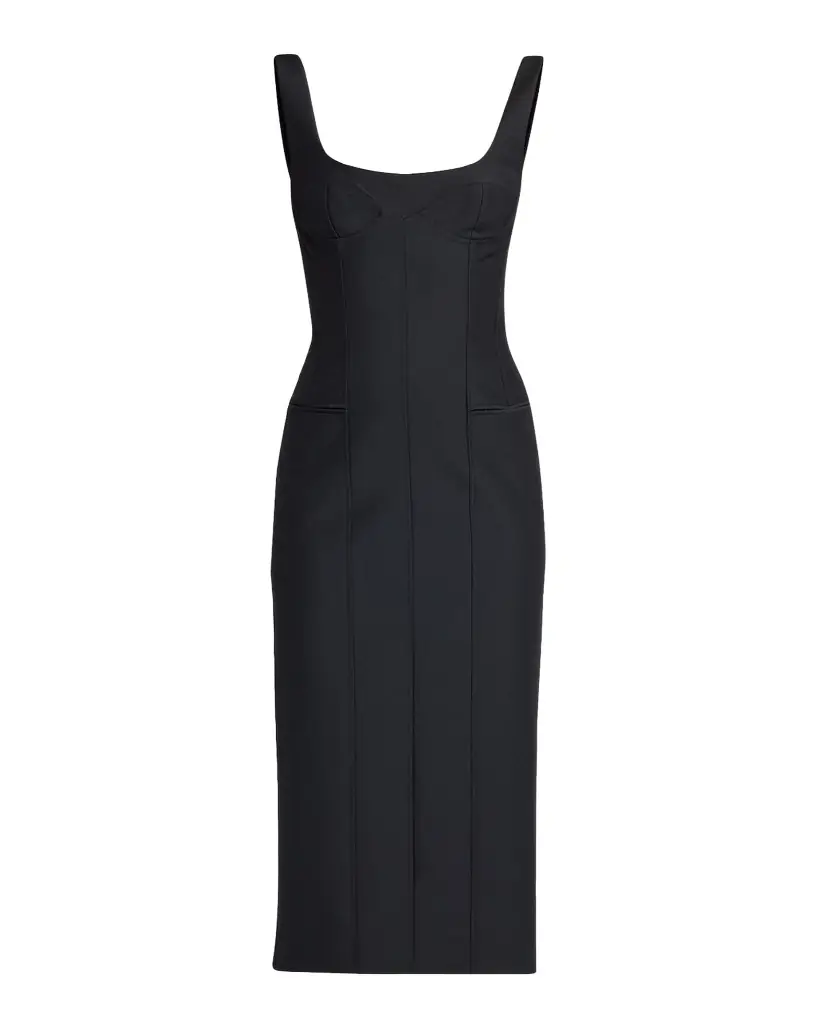 McQueen Sleeveless Square-Neck Corset Midi Dress