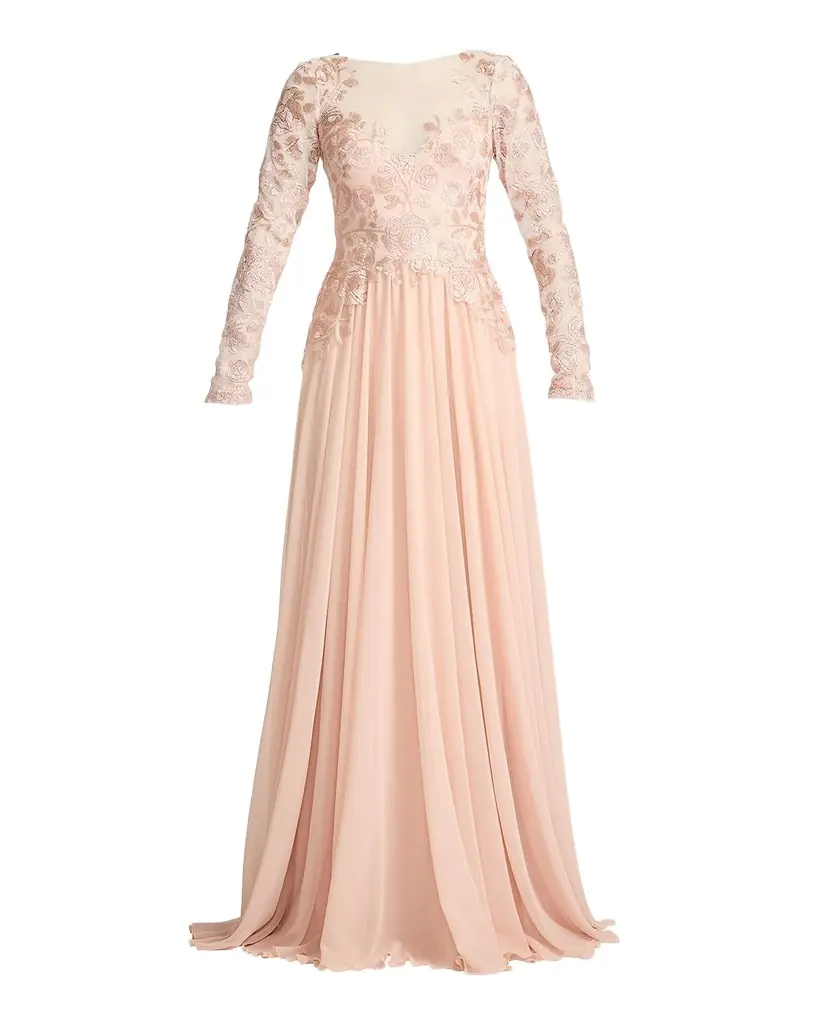 Tadashi Shoji Floral-Embroidered Tulle & Georgette Gown