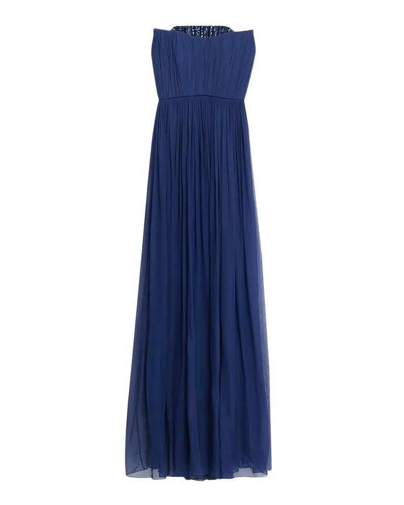 Pamella Roland Strapless Crystal Embellished Chiffon Gown