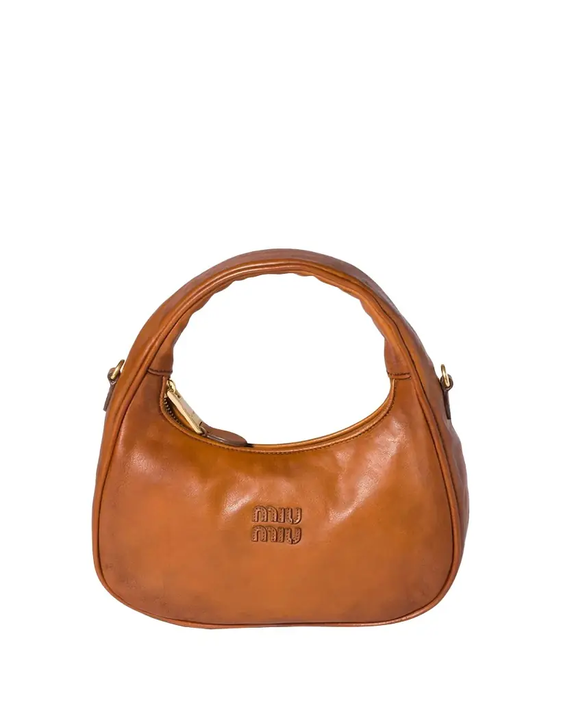 Miu Miu Wander Antiqued Leather Top-Handle Bag