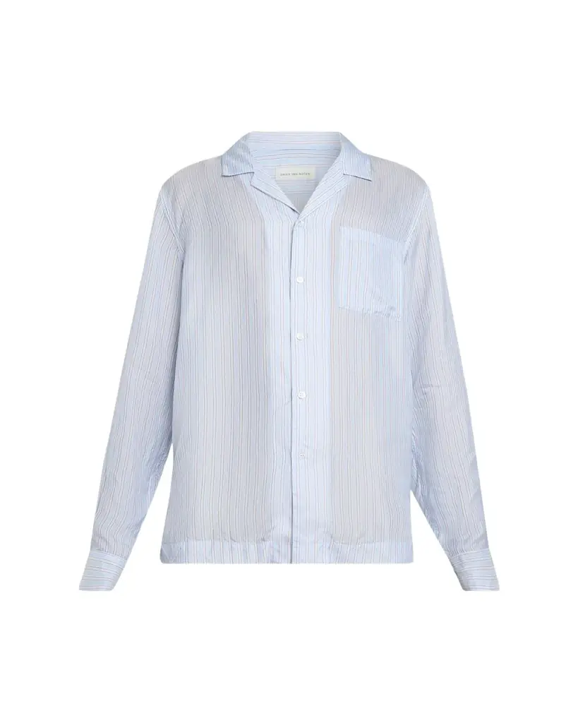 Dries Van Noten Men's Striped Cupro Button-Down Shirt