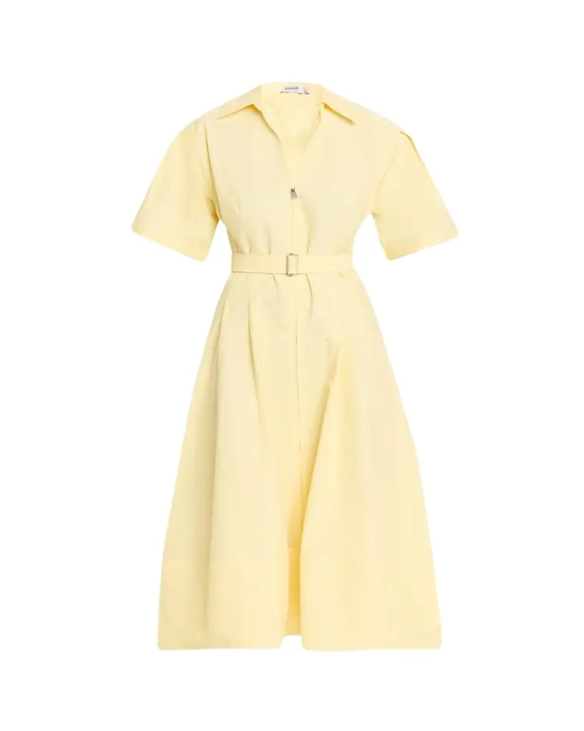 SIMKHAI Meridith Belted Short-Sleeve Midi Dress