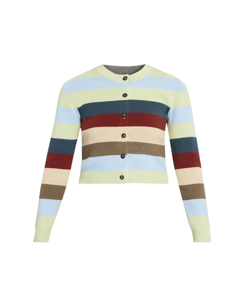 CHRISTOPHER JOHN ROGERS Striped Crop Crewneck Cardigan