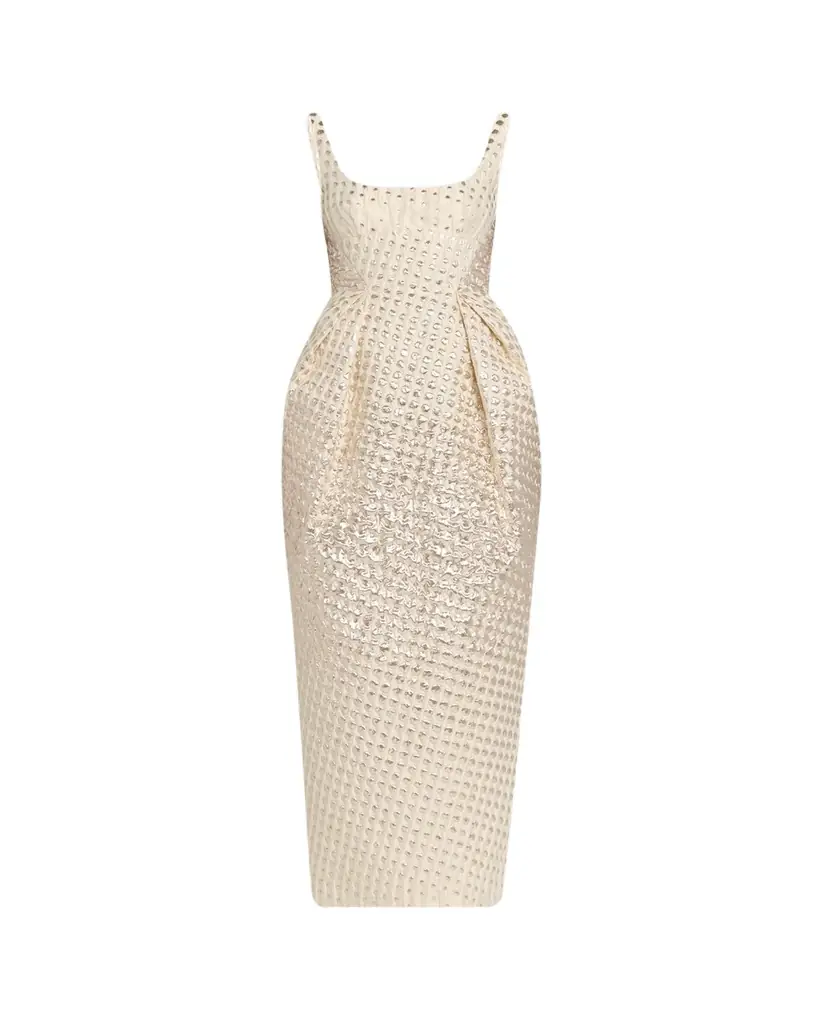 CHRISTOPHER JOHN ROGERS Halftone Wiggle Dot Metallic Jacquard Dress