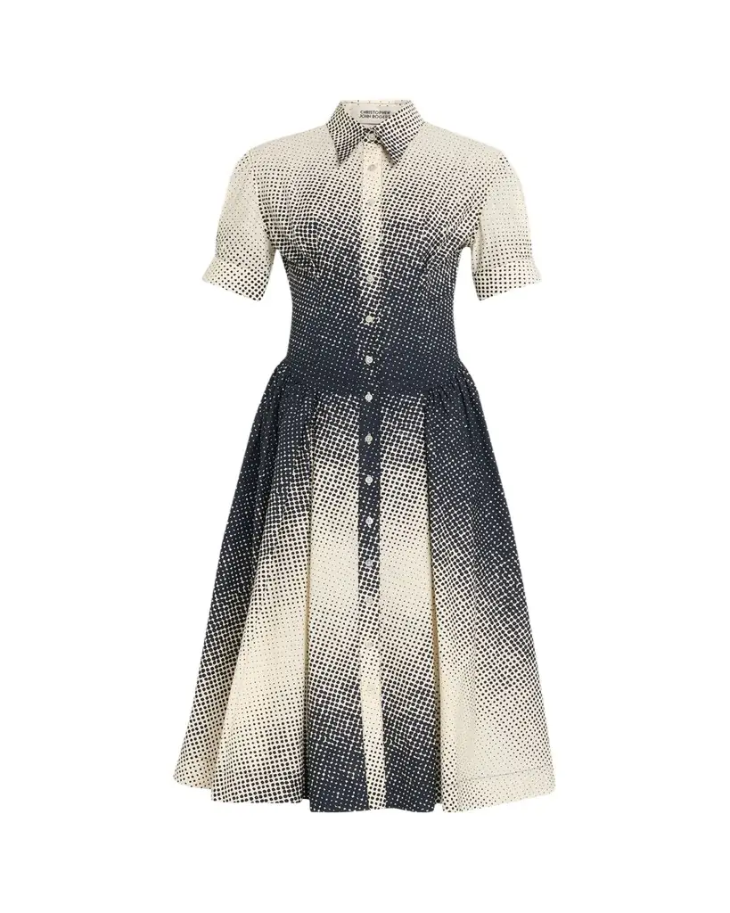 CHRISTOPHER JOHN ROGERS Halftone Wiggle Dot Cotton Shirtdress