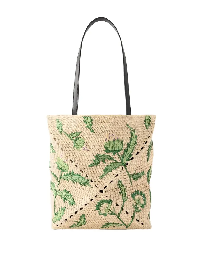Loewe + Paula's Ibiza Puzzle Fold Leather-trimmed Raffia Tote Bag