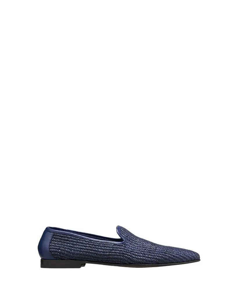 Manolo Blahnik Men's Mario Raffia Slippers, Navy