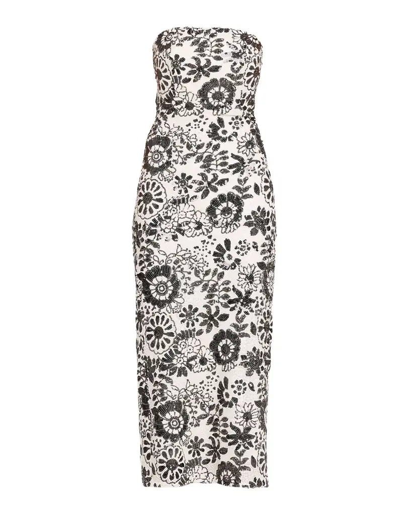 Ramy Brook Bonnie Strapless Floral Sequin Column Midi Dress