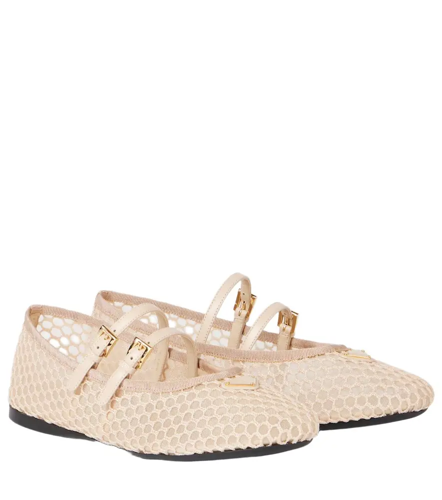 Prada Macramé mesh Mary Jane flats
