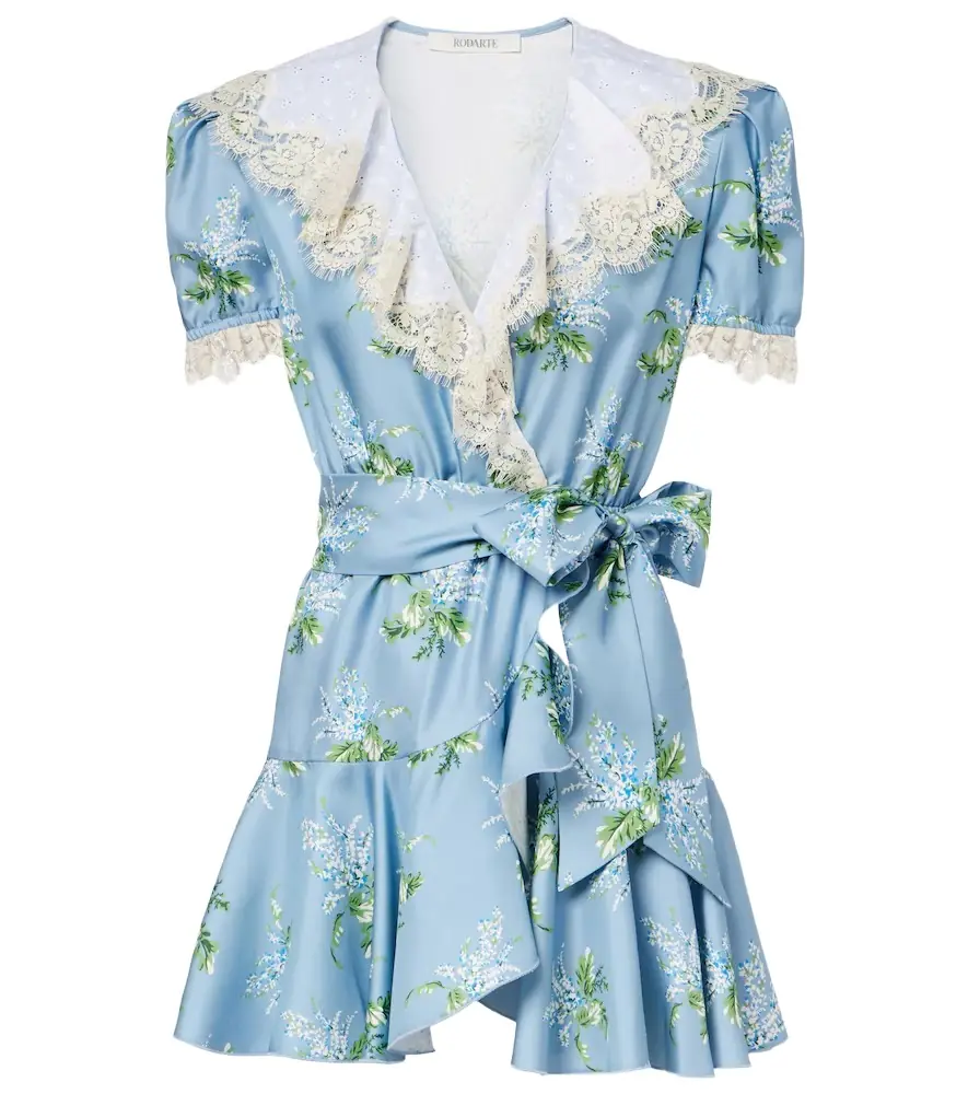 Rodarte Floral lace-trimmed silk twill minidress