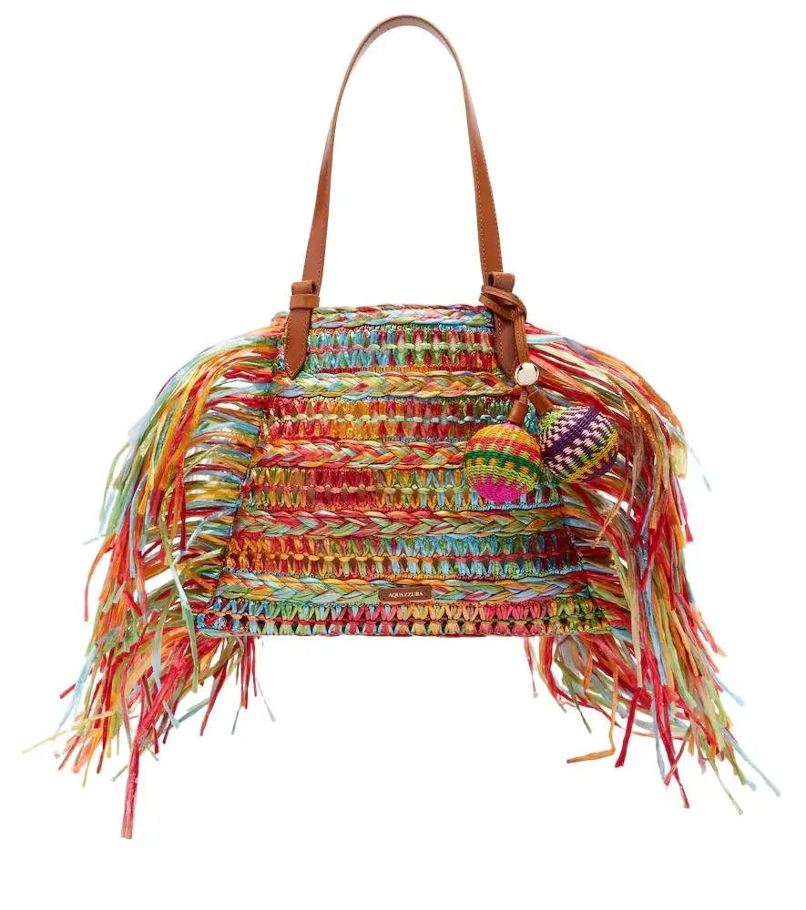 Aquazzura Trancoso fringed raffia tote bag