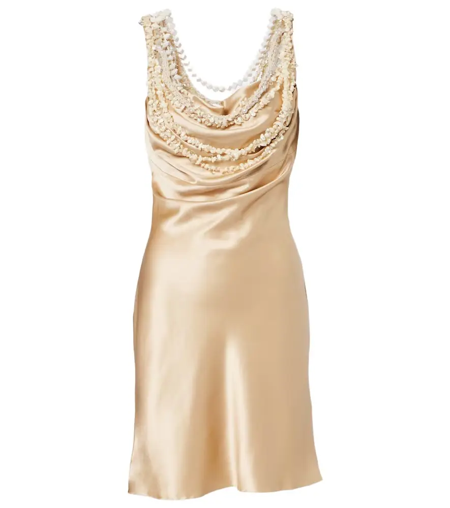 Balmain Embellished silk satin slip dress