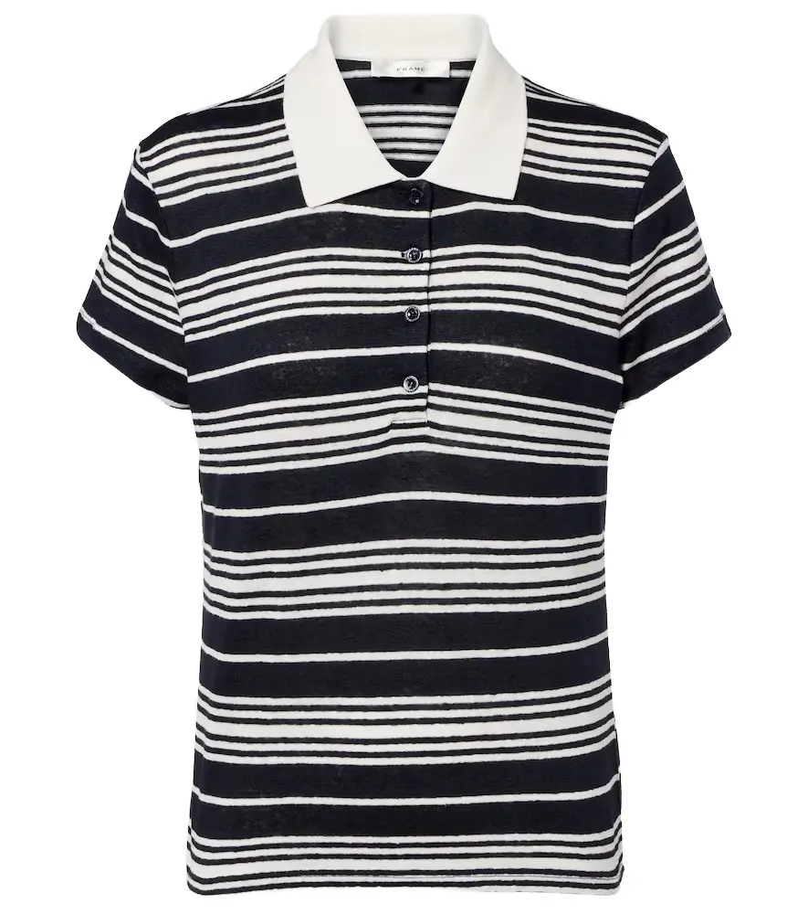 Frame Striped linen-blend polo shirt
