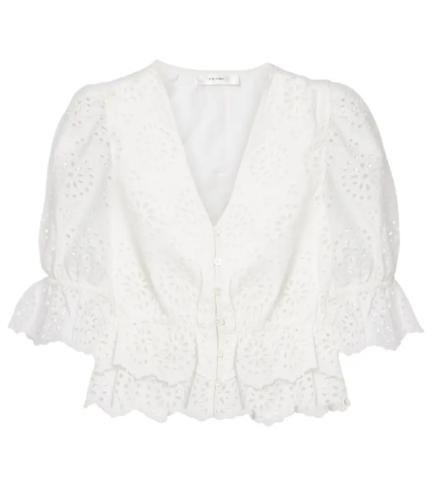 Frame The Deco broderie anglaise cotton blouse
