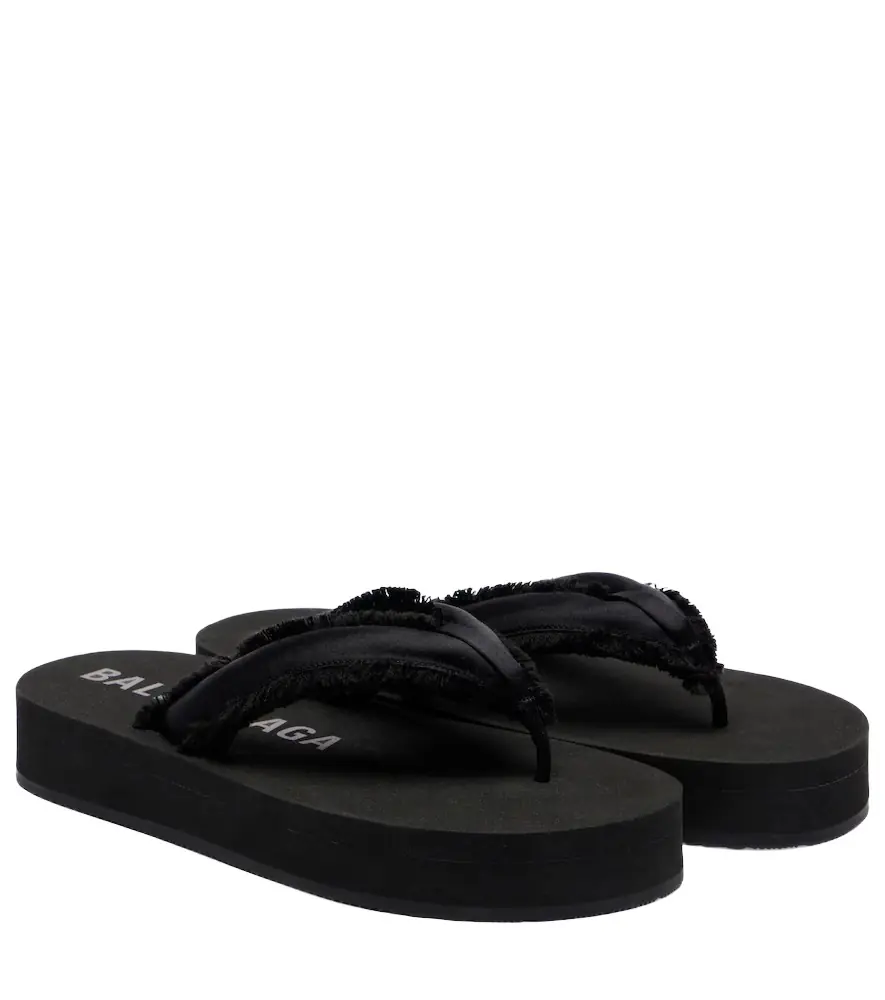 Balenciaga Cushy fringed satin platform thong sandals