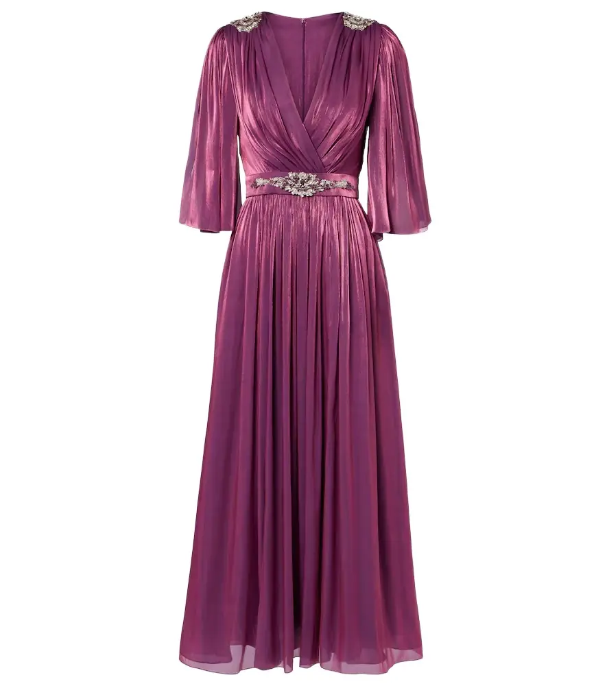 Costarellos Embellished Lurex georgette gown