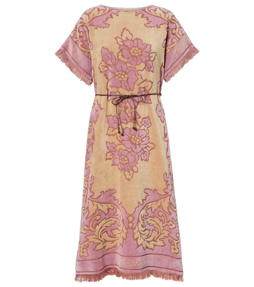 Zimmermann Aster floral fringed cotton terry midi dress