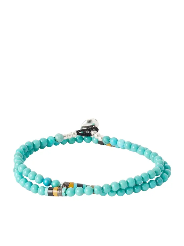 Mikia Sterling Silver Multi-Stone Beaded Bracelet - Men