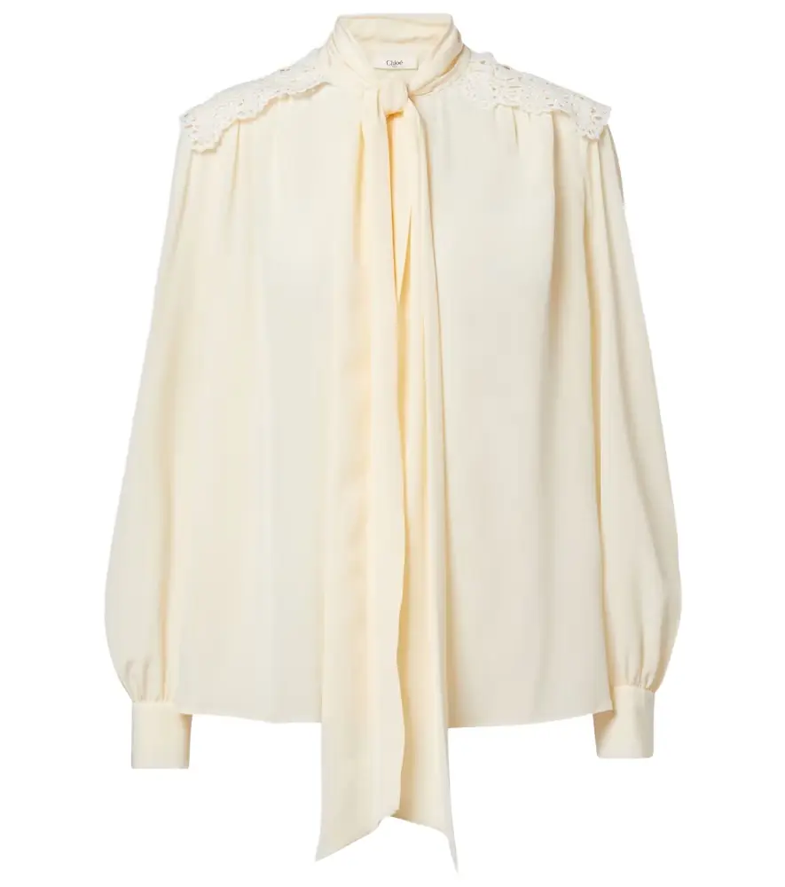 Chloe Chloé Lace-trimmed silk crêpe de chine blouse