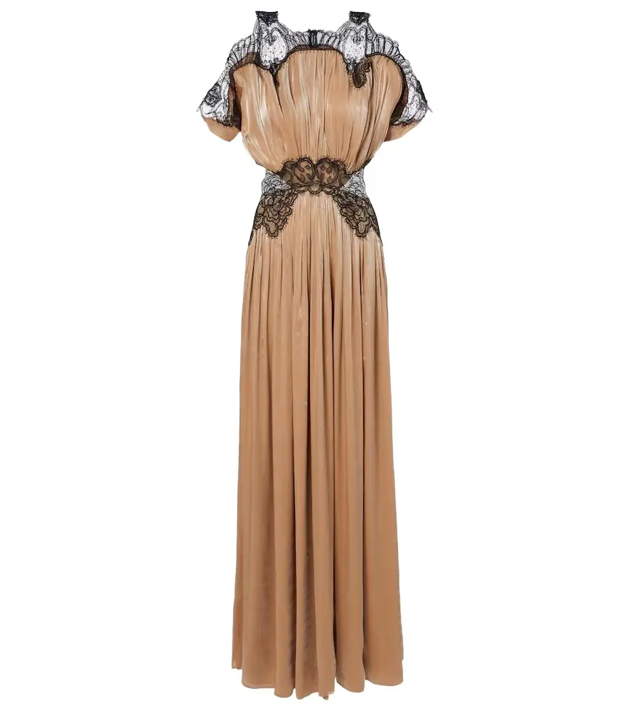 Costarellos Lace-trimmed Lurex georgette gown