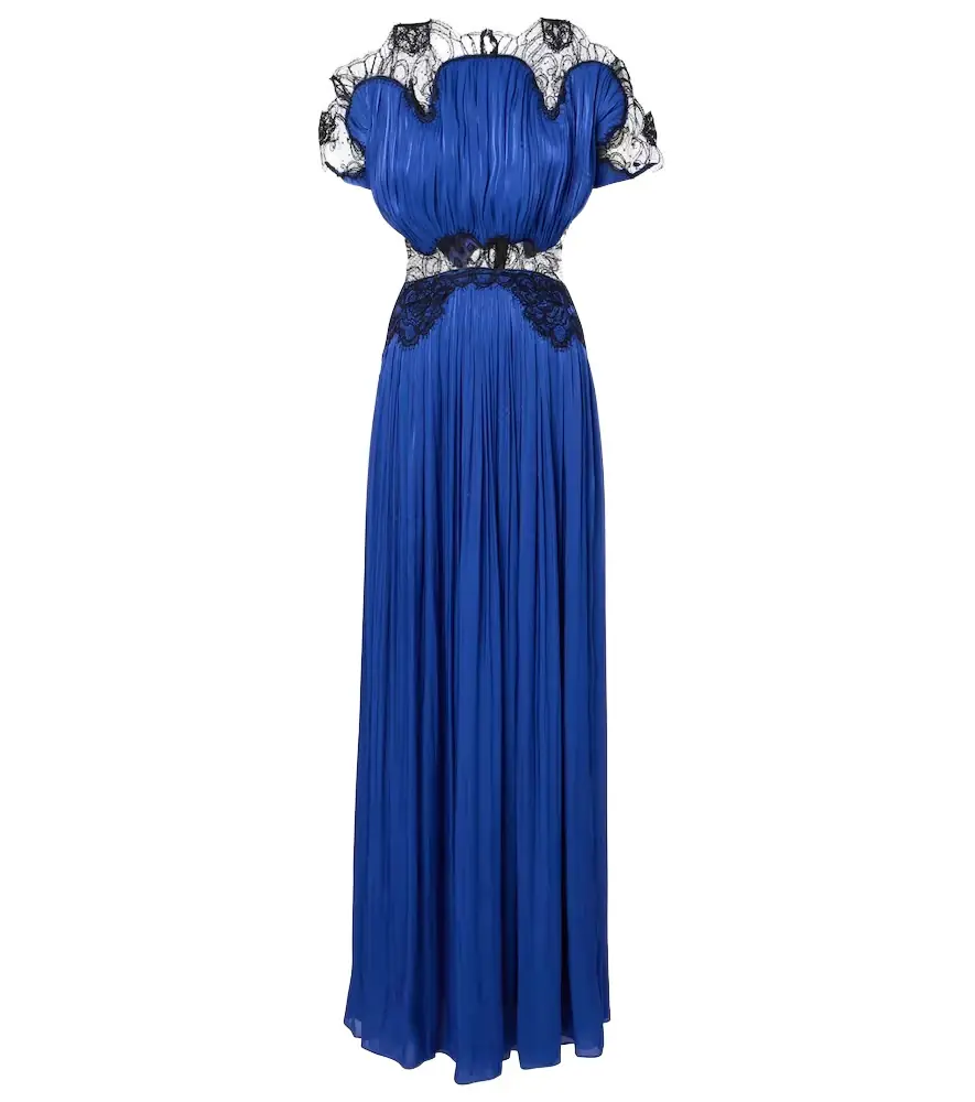 Costarellos Lace-trimmed Lurex georgette gown