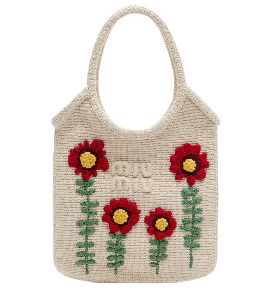 Miu Miu Ivy embroidered crochet tote bag
