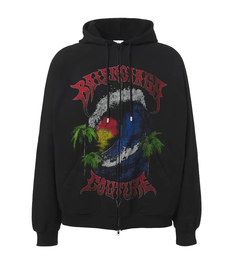 Balenciaga Logo cotton jersey zip-up hoodie