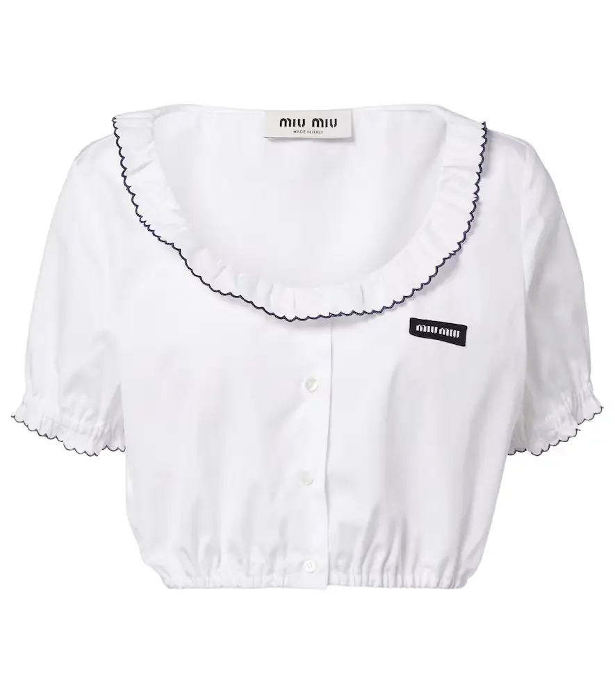 Miu Miu Scalloped cotton poplin crop top
