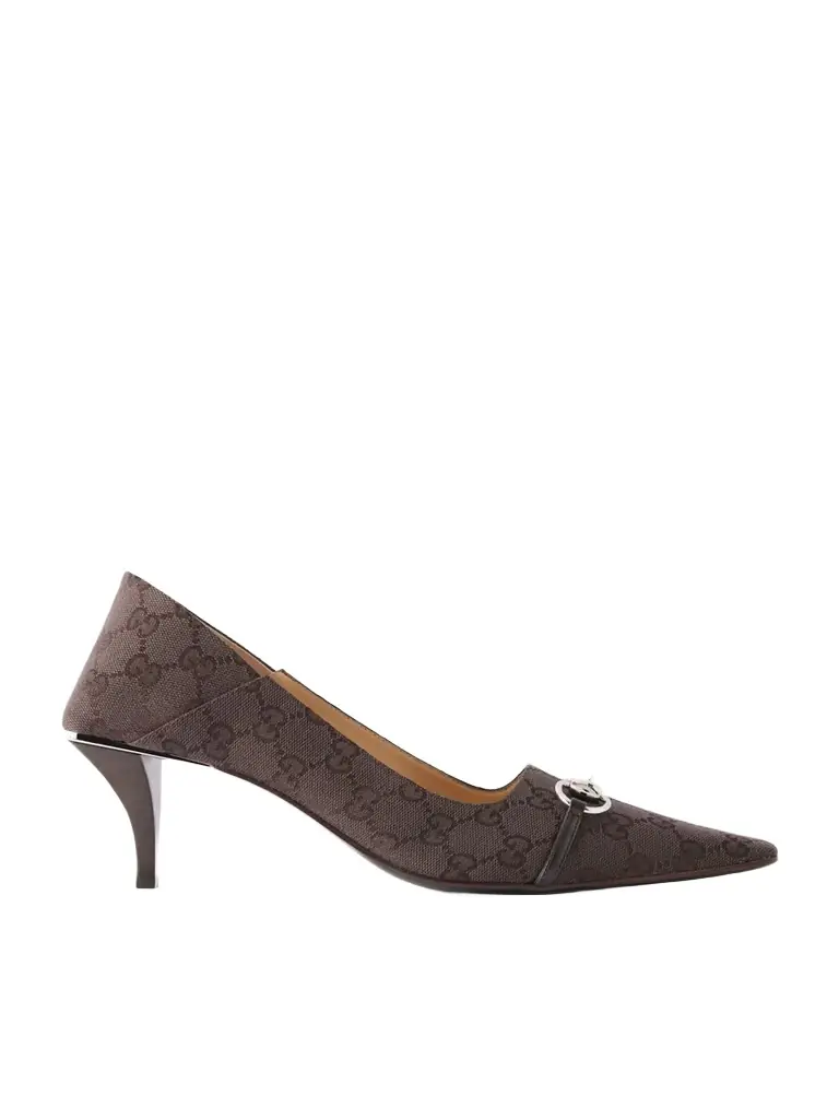 Gucci Vittoria Horsebit-embellished Canvas-jacquard Pumps