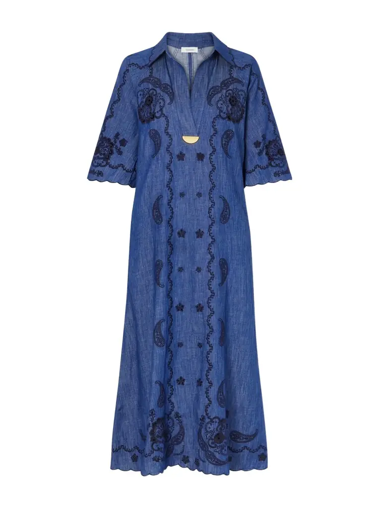 Zimmermann Aster Embroidered Denim Midi Dress