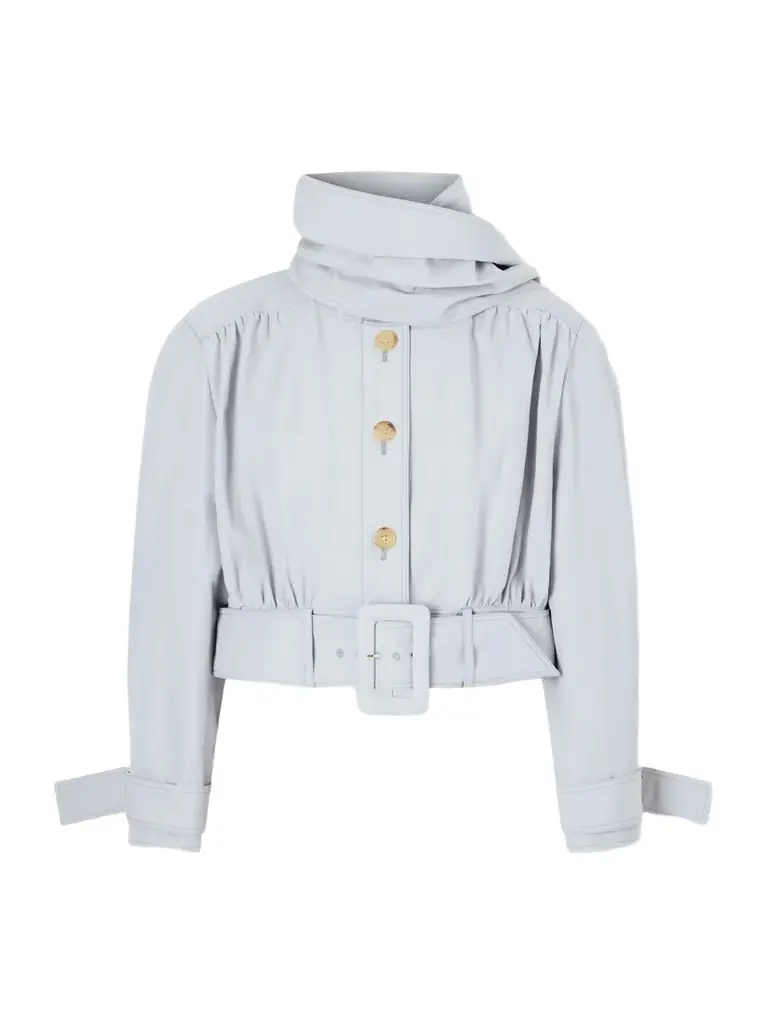 Chloé Belted Scarf-detailed Gathered Linen And Cotton-blend Jacket