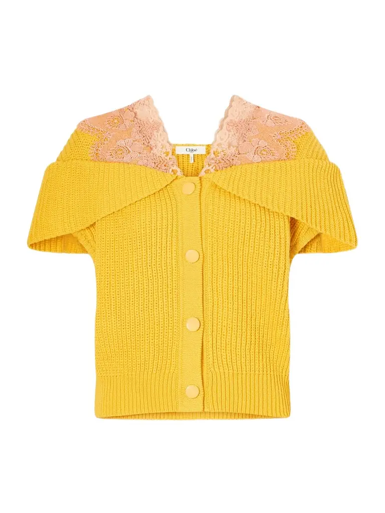 Chloé Lace-trimmed Ribbed-knit Cotton Cardigan