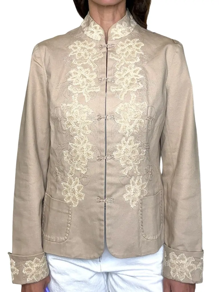 Jen Wonders Studio Beige Embroidered Blazer