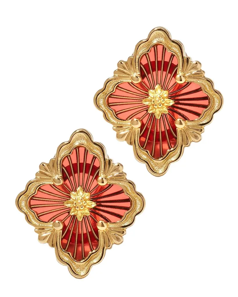Buccellati Opera Tulle 18K Gold Red Enamel Earrings