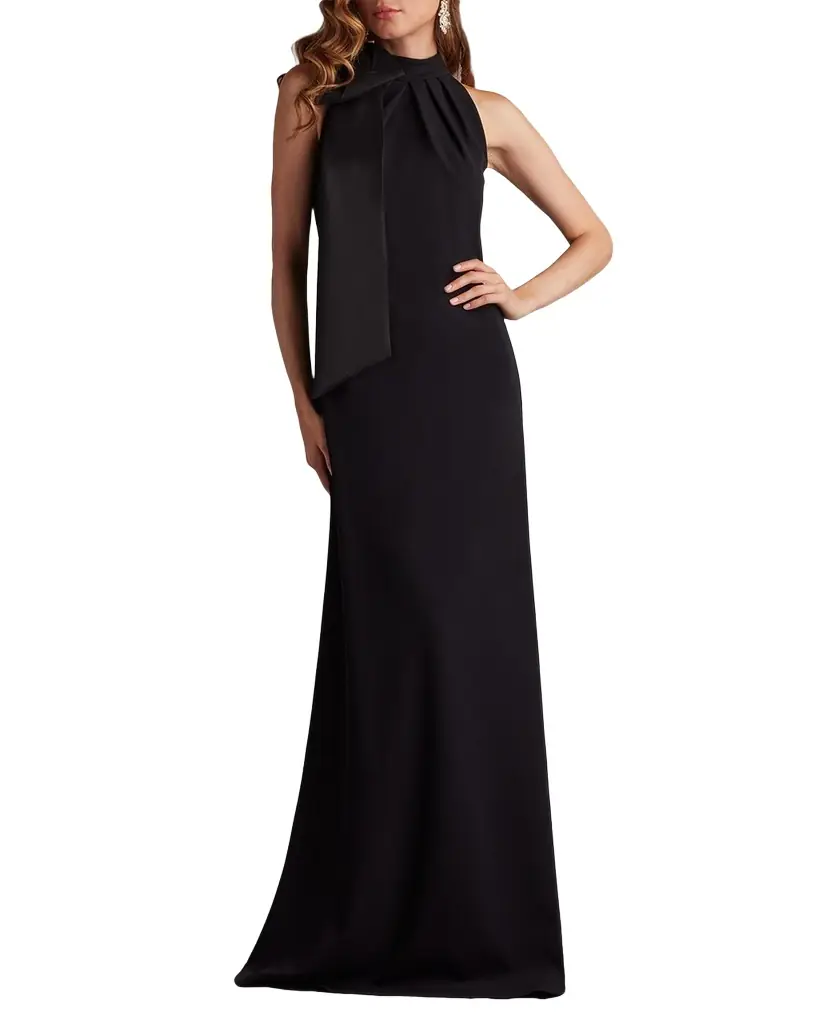Tadashi Shoji Sleeveless Mock-Neck Bow Gown