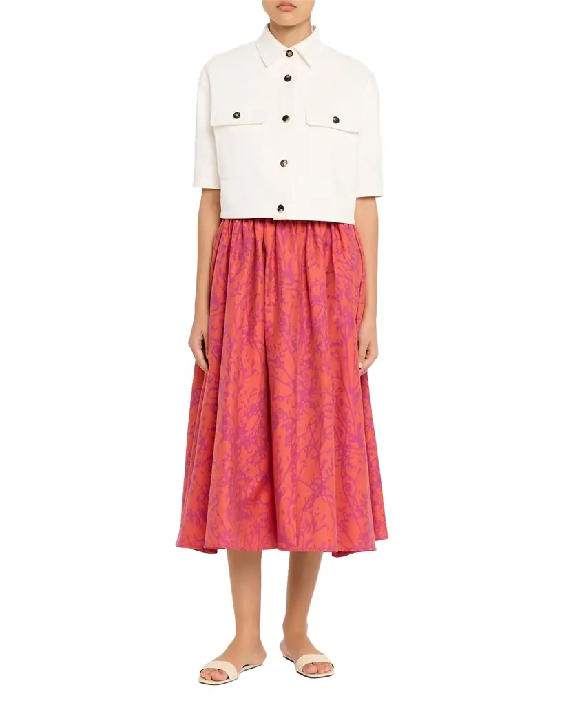 Max Mara Coral-Print Drawstring Midi Skirt