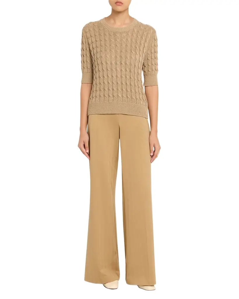Max Mara Linen Cable-Knit Short-Sleeve Sweater