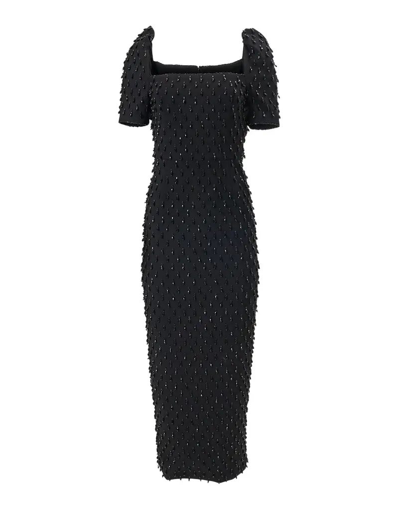 Carolina Herrera Embellished Square-Neck Midi Sheath Dress