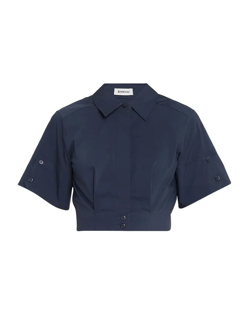 SIMKHAI Sabrina Cropped Short-Sleeve Top